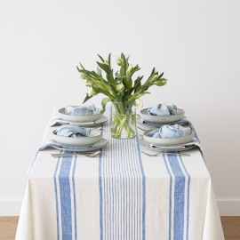 Linen Tablecloth Off White Blue Tuscany