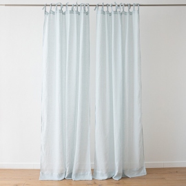 Sheer  Linen Curtain Panel with Ties Ice Blue Garza