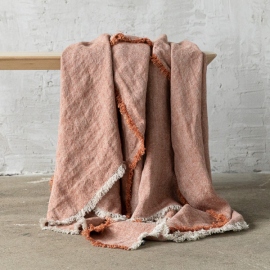 Brick Linen Throw with Fringes Rustico