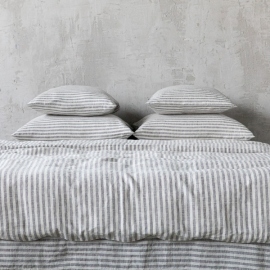 Graphite Washed Bed Linen Bed Set Ticking Stripe