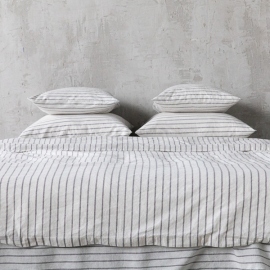 Graphite Washed Bed Linen Bed Set Stripe 