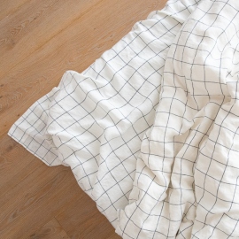 White Navy Window Pane Washed Bed Linen Flat Sheet