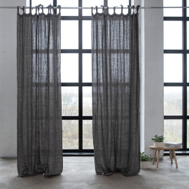 Linen Curtain Panel with Ties Natural Black Rustico Washed 