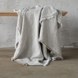 Oatmeal Linen Throw with Fringes Rustico