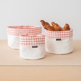Linen Basket Graphic Check Off White Red
