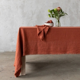 Linen Tablecloth Brick Terra Fringe