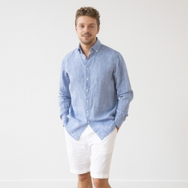 Men's Linen Shirt Blue Melange Paul