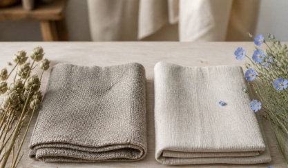 Hemp and linen fabric compared side by side