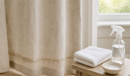 Treating a water stain on natural linen curtains